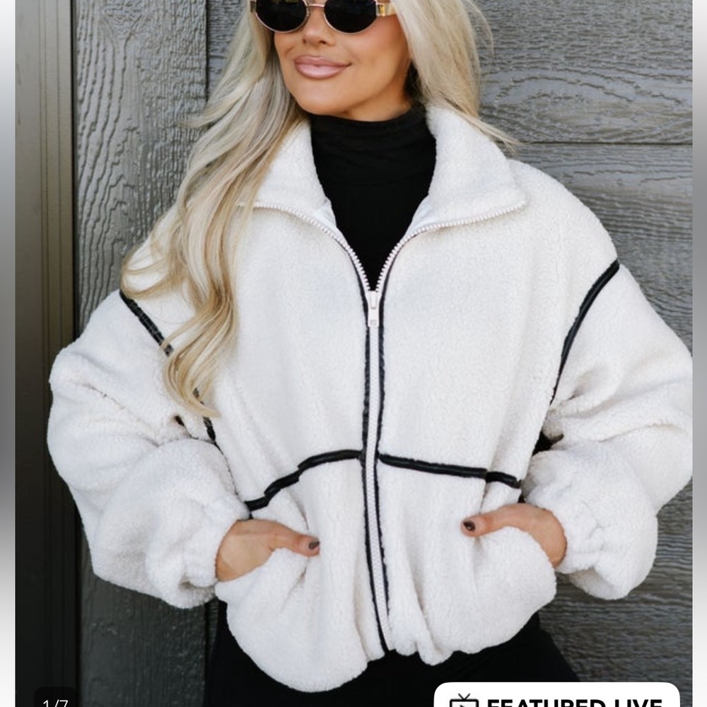 These Three Boutique White Fleece Jacket